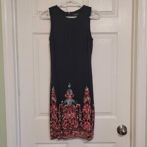 Embroidered Black Dress - Professional and Classy - High Neck - Sleeveless